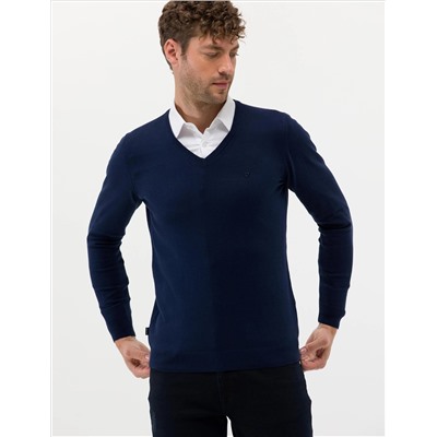 Açık Lacivert Slim Fit V Yaka Basic Triko Kazak