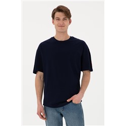 Erkek Long Fit Bisiklet Yaka Lacivert Basic Tişört