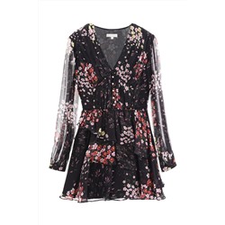 Vestido evasé Negro y rosa