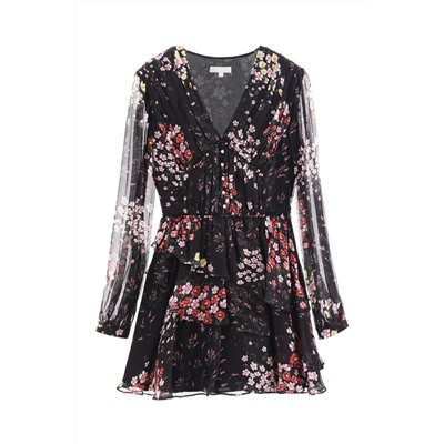 Vestido evasé Negro y rosa