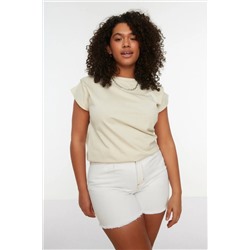 Taş Bisiklet Yaka Kol Detaylı %100 Pamuk Örme T-Shirt TBBSS22BF0023