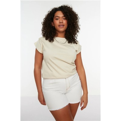 Taş Bisiklet Yaka Kol Detaylı %100 Pamuk Örme T-Shirt TBBSS22BF0023