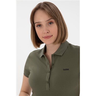 Kadın Koyu Haki Basic Polo Yaka Tişört