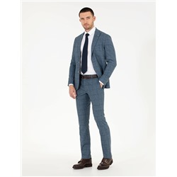 Ekose Açık Lacivert Slim Fit Takım Elbise