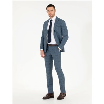 Ekose Açık Lacivert Slim Fit Takım Elbise