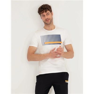 Turuncu Slim Fit Baskılı Bisiklet Yaka Tişört