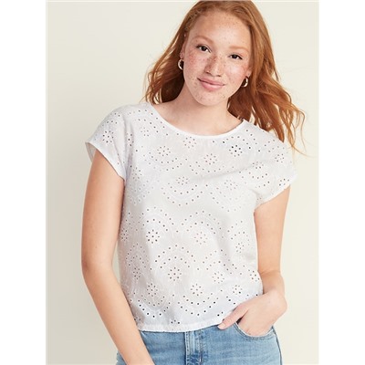 Eyelet-Front Dolman-Sleeve Top for Women