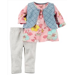 3-Piece Quilted Chambray Vest Set