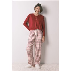 Pantalón largo franela estampado cuadros blanco