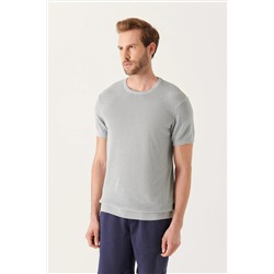 Avva Erkek Gri Bisiklet Yaka Serin Tutan Dokulu Ribanalı Standart Fit Normal Kesim Triko T-shirt B005010