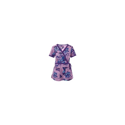koi Scrubs Vintage Hibiscus Mock Wrap Print Top