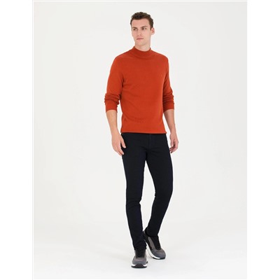 Kiremit Slim Fit Yarım Balıkçı Basic Triko Kazak