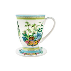 Кружка, 300 мл, на подставке, фарфор P, белая, Орхидеи, Jardin, 62608