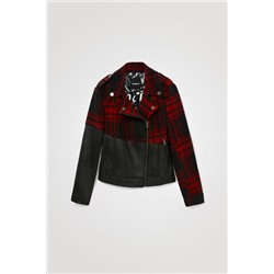 Chaqueta biker tartán-piel sintética
