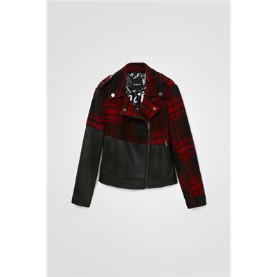 Chaqueta biker tartán-piel sintética