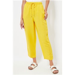 Pantalón relaxed fit de lino cintura alta - Amarillo