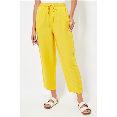 Pantalón relaxed fit de lino cintura alta - Amarillo