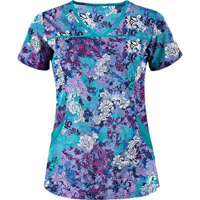 UA Romantic Scroll Royal 4-Pocket Print Scrub Top