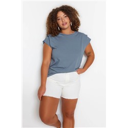Mavi Bisiklet Yaka Kol Detaylı %100 Pamuk Örme T-Shirt TBBSS22BF0023