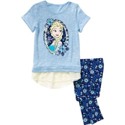 Frozen Girls' Short Sleeve Hacci Hangdown Top with Leggings Set