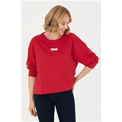 Kadın Kırmızı Bisiklet Yaka Basic Sweatshirt