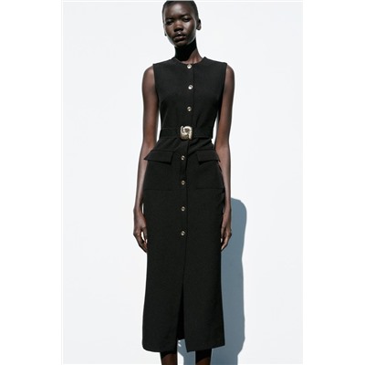 VESTIDO MIDI CREPE CINTURÓN