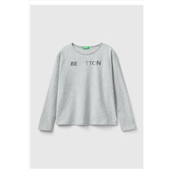 United Colors of BenettonKız Çocuk Gri Melanj Benetton Logolu T-Shirt