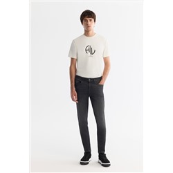 Ekru Bisiklet Yaka Elastan İnterlok T-Shirt