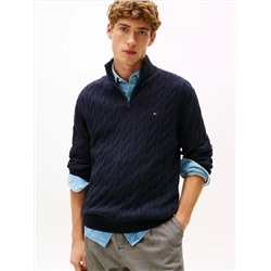 Cable Knit Mockneck Quarter-Zip Sweater