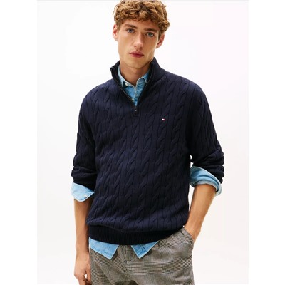 Cable Knit Mockneck Quarter-Zip Sweater