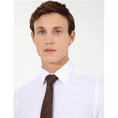 Beyaz Slim Fit Armürlü Uzun Kollu Gömlek