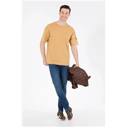 Erkek Camel Oversize Bisiklet Yaka Tişört