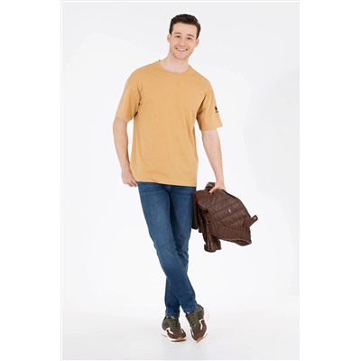 Erkek Camel Oversize Bisiklet Yaka Tişört