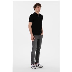 Erkek Slim Fit Polo Yaka Siyah Basic Tişört