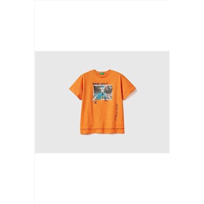 United Colors of BenettonErkek Çocuk Turuncu Fotoğraf Baskılı T-shirt