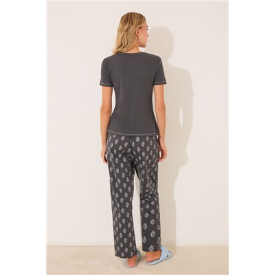 Pijama largo algodón gris paisley