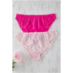Lila-Pembe 2'li Paket Lastikli Tül Klasik Büyük Beden Külot TBBSS25CM00002