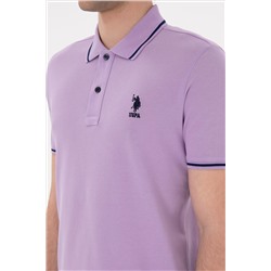 Erkek Slim Fit Polo Yaka Lila Basic Tişört