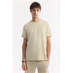 Avva, Erkek Bej Bisiklet Yaka Baskılı Bi Stretch Interlok T-shirt A51y1131