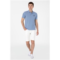 Erkek Slim Fit Polo Yaka Mavi Basic Tişört