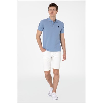 Erkek Slim Fit Polo Yaka Mavi Basic Tişört