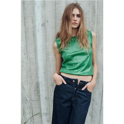 SLEEVELESS SEQUINNED KNIT TOP