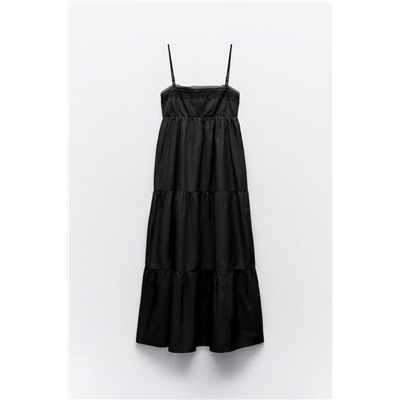 CONTRAST POPLIN TIERED MIDI DRESS