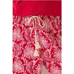 Pantalón largo viscosa estampado hojas rojo