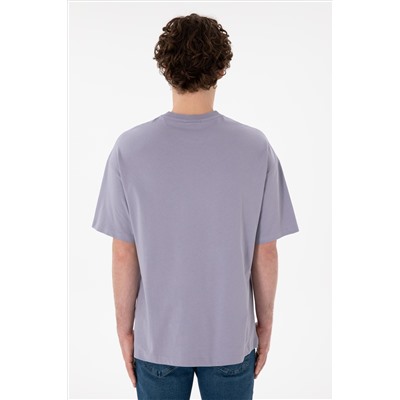 Erkek Oversize Fit Bisiklet Yaka Gri Tişört