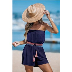 Blue Strapless Smocked Cover-Up Romper