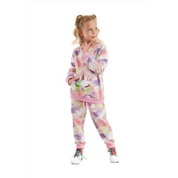 Mushi Unicorn Batik Desenli Pembe Yeşil Kız Çocuk Eşofman Takım MS-23S1-016