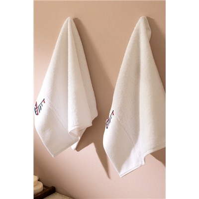 Navıguer Nakışlı %100 Pamuk 2'li El Havlusu - Beyaz - 30x45 cm