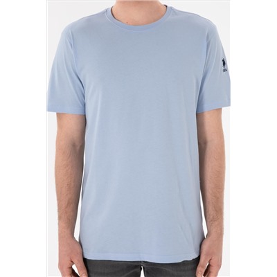 Erkek Regular Fit Bisiklet Yaka Açık Mavi Basic Tişört