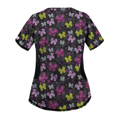 UA Butterfly Bounty Black Print Scrub Top